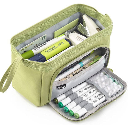 Professional Pencil Pen Case with High Capacity and Easy Grip Handle, Green